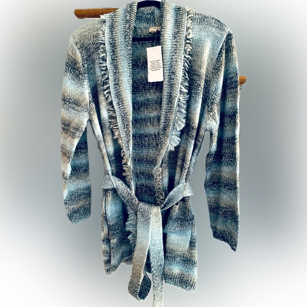 NWT Lori Goldstein LOGO Striped Blue and Gray Women's Sweater